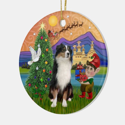 Kerstfantasie - Tri Australian Shepherd Keramisch Ornament (Links)