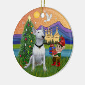 Kerstfantasie - White Bull Terrier (P) Keramisch Ornament (Links)