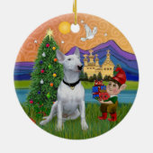 Kerstfantasie - White Bull Terrier (P) Keramisch Ornament (Achterkant)