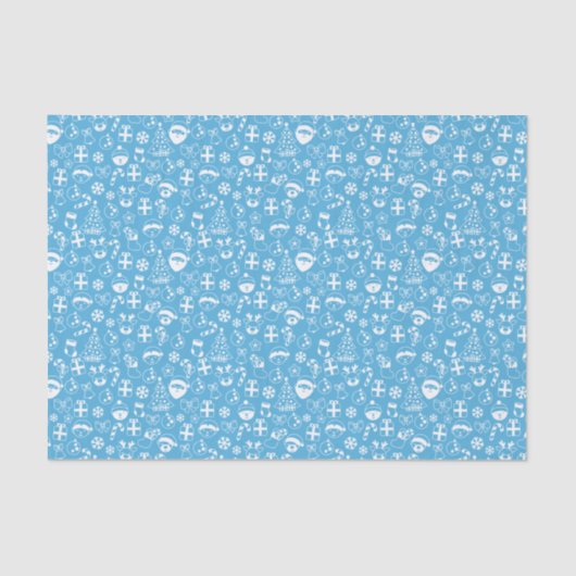 Kerstfavorieten Blauwe Santa Elf Snowman Pattern Tissuepapier (Voorkant)