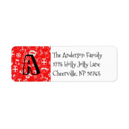 Kerstfavorieten - Red Santa Elf Snowman Monogram Etiket