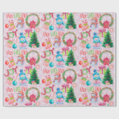 Kerstfavorieten Roze Sneeuwman Waterverf Cadeaupapier (Vlak)