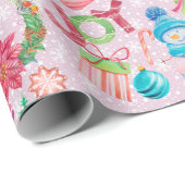 Kerstfavorieten Roze Sneeuwman Waterverf Cadeaupapier (Rol Hoek)