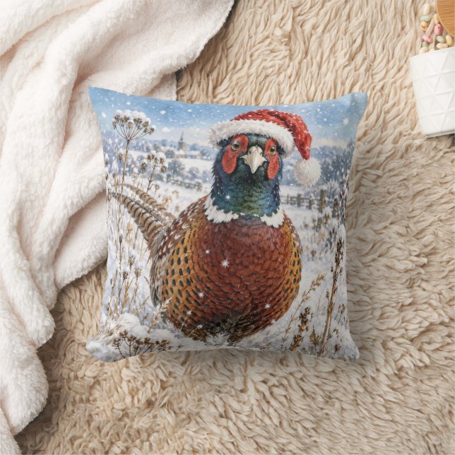 Kerstfazant in winterveld kussen (Deken)