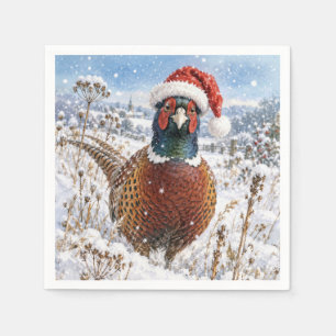 Kerstfazant in winterveld servet