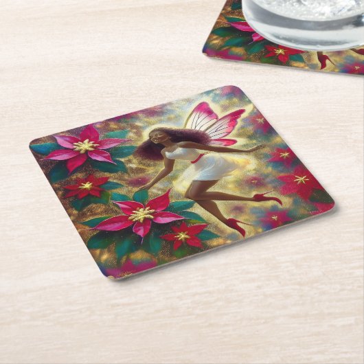 Kerstfee Collectie - Auburn Natuurlijk Haar Kartonnen Onderzetters (Schuin)