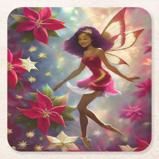 Kerstfee Collectie Plum Tint Natuurlijk Haar Kartonnen Onderzetters (Voorkant)