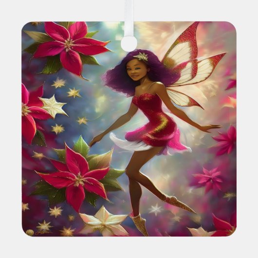 Kerstfee Collectie Plum Tint Natuurlijk Haar Metalen Ornament (Voorkant)