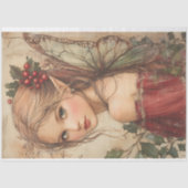 Kerstfee met Holly & Red Berries Decoupage Tissuepapier (Voorkant)