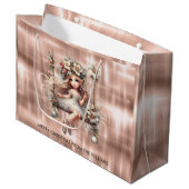 Kerstfee op Sparkle Roos Gouden Achtergrond Groot Cadeauzakje (Voorkant Gekanteld)