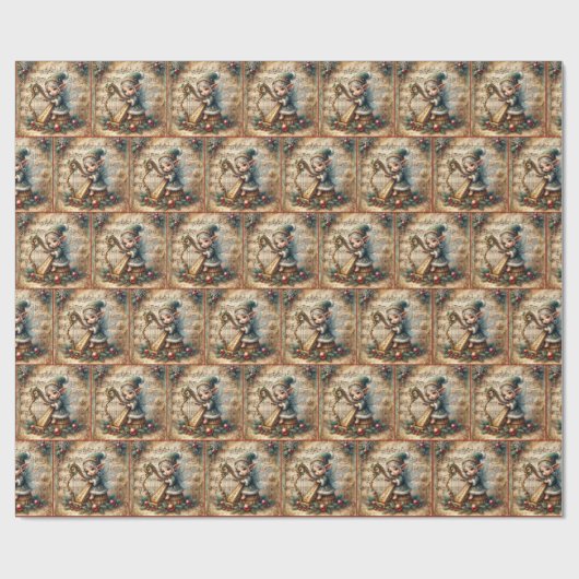 Kerstfee speelt harp cadeaupapier (Vlak)