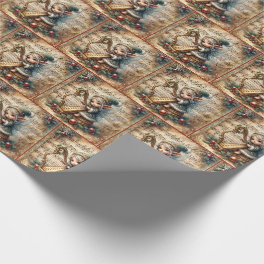 Kerstfee speelt harp cadeaupapier (Hoek)