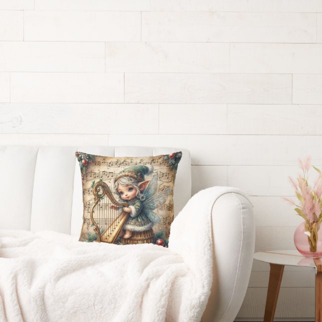 Kerstfee speelt harp kussen (Bank)