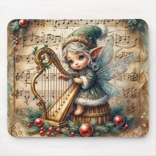 Kerstfee speelt harp muismat (Voorkant)