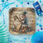 Kerstfee speelt harp papieren bordje (Feest)