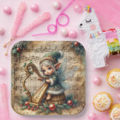 Kerstfee speelt harp papieren bordje (Feest)