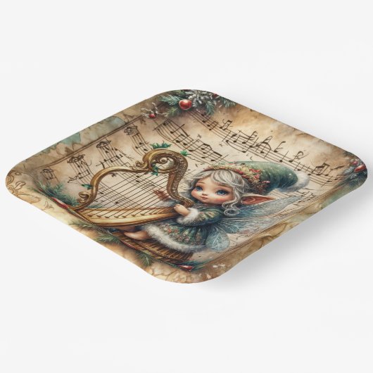 Kerstfee speelt harp papieren bordje (Gebogen)