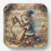 Kerstfee speelt harp papieren bordje (Voorkant)