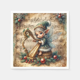 Kerstfee speelt harp servet