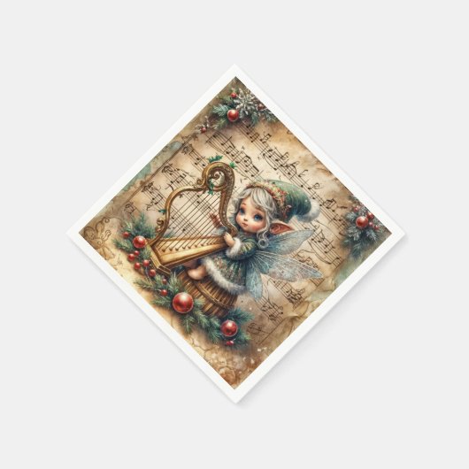 Kerstfee speelt harp servet (Hoek)