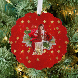 Kerstfee & Sterren Ornament Kaart