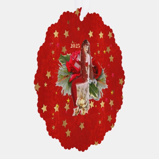 Kerstfee & Sterren Ornament Kaart (Rechts)