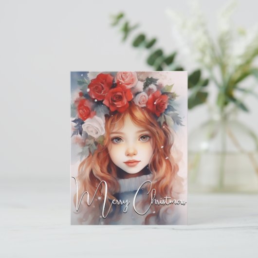 Kerstfee van de Rozen Feestdagenkaart (Staand voorkant)