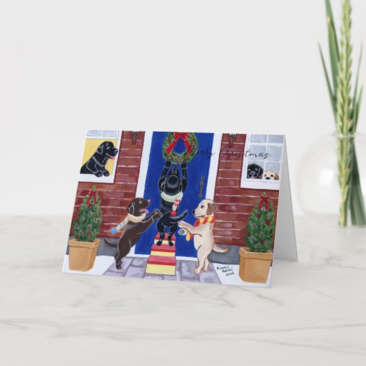 kerstfeeën labradors feestdagen kaart (Voorkant)
