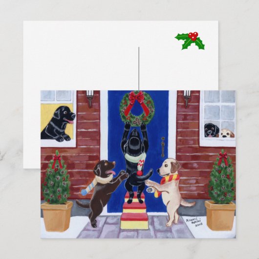 kerstfeeën labradors feestdagenkaart (Voorkant / Achterkant)