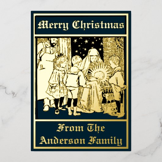 kerstfeest 1896 en kinderen folie feestdagenkaart (Voorkant)