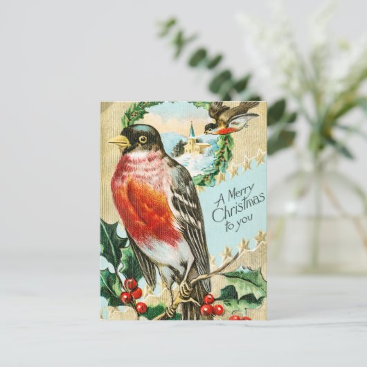  kerstfeest 1908 Robin Bird Feestdagenkaart (Staand voorkant)