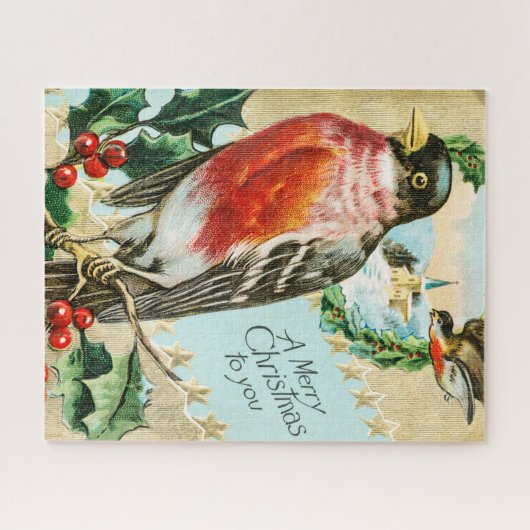  kerstfeest 1908 Robin Bird Legpuzzel (Horizontaal)