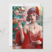 Kerstfeest 1920-er jaren Flapper Vakantiede  Kaart (Voorkant)