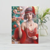 Kerstfeest 1920-er jaren Flapper Vakantiede  Kaart (Staand voorkant)