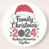 Kerstfeest 2024 samen herinneringen maken zandsteen onderzetter (Voorkant)