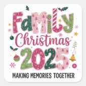 Kerstfeest 2025 samen herinneringen maken vierkante sticker (Voorkant)