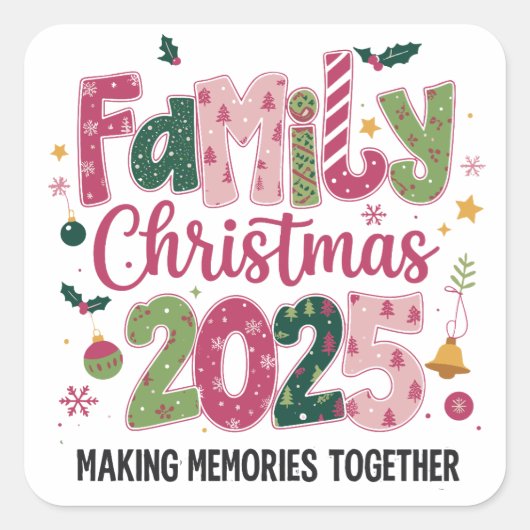 Kerstfeest 2025 samen herinneringen maken vierkante sticker (Voorkant)