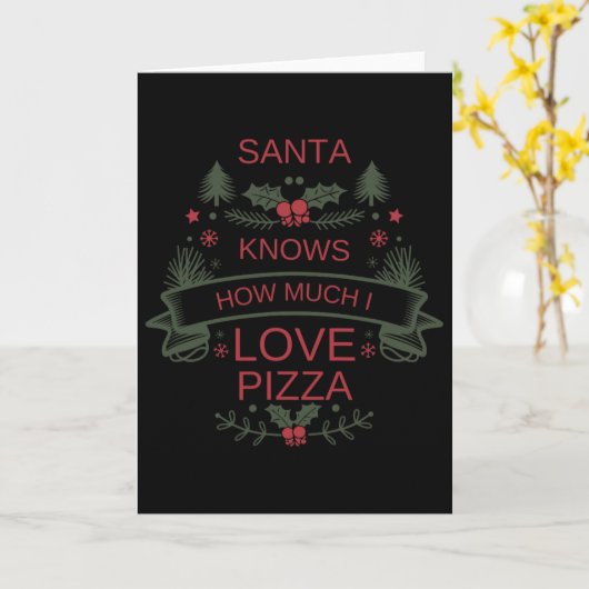 Kerstfeest 2025 Santa Pizza Shirt Humor voor comfo Kaart (Gele Bloem)