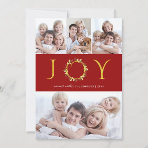 Kerstfeest 4-foto's Red Gold Faux Foil Holiday Feestdagenkaart