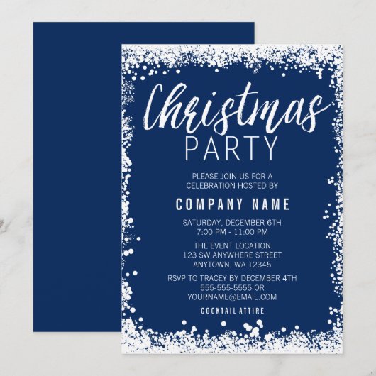 Kerstfeest aan de blauwe en witte sneeuwgrens kaart (Voorkant / Achterkant)