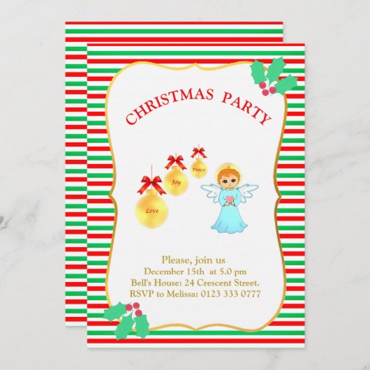 Kerstfeest Angel Uitnodiging (Voorkant / Achterkant)