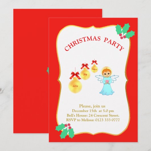 Kerstfeest Angel Uitnodiging (Voorkant / Achterkant)