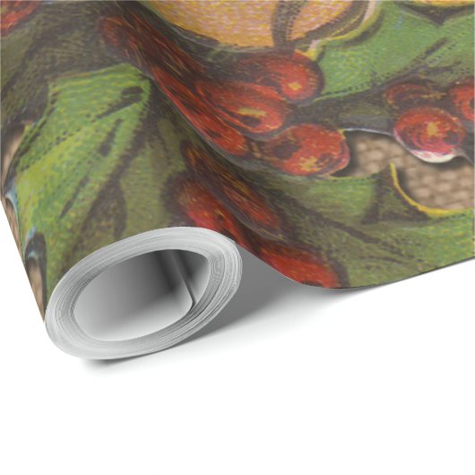 kerstfeest Antiek Holly Cadeaupapier (Rol Hoek)