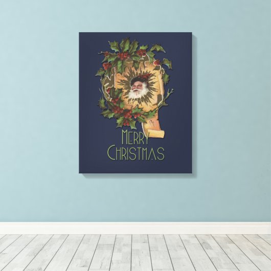 kerstfeest Antiek Holly Canvas Afdruk (Insitu (Houten vloer))