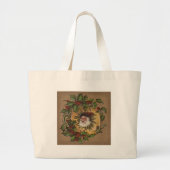  kerstfeest Antiek Holly Grote Tote Bag (Voorkant)