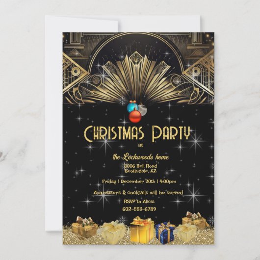 Kerstfeest Art Deco Goud Zwart Kaart (Voorkant)