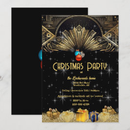 Kerstfeest Art Deco Goud Zwart Kaart
