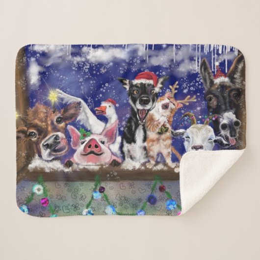 Kerstfeest Baby Sherpa Blanket Funny Animal Party Sherpa Deken (Voorkant (horizontaal))