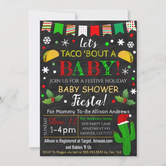 Kerstfeest Baby shower Fiesta Invitation Kaart (Voorkant)