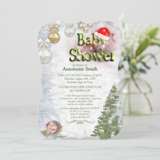 Kerstfeest Baby shower Kaart (Staand voorkant)